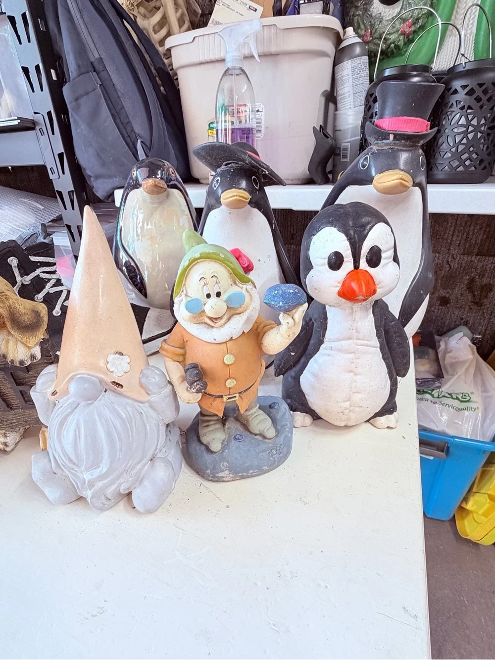 Garden Figurine Bundle - Penguins, Gnomes & Dogs - Black, White, Tan, Pink
